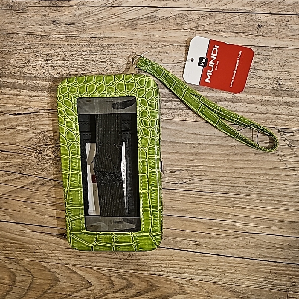 Mundi Lime Green Croc-Embossed Phone Wristlet Case with Window